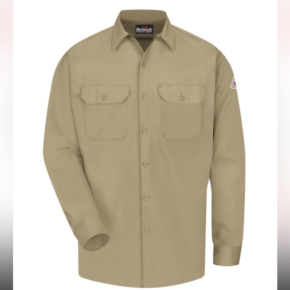 Bulwark Protection Men’s Khaki Fire Resistant Button Up Work Shirt‎ XL - LN